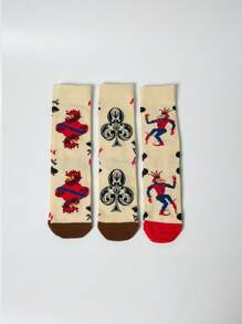 3 双女士时尚创意扑克袜，节日派对礼品袜，春夏季趣味袜，休闲艺术风格袜子，适合女性节日穿着 - 彩色 - 查看 5
