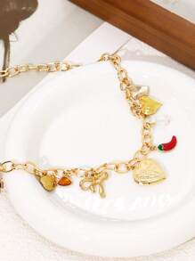 1 pièce Collier ras-du-cou avec pendentif charm de dopamine, cerise, cœur, étoile de mer, poivron, fausse perle, nœud papillon. Accessoire de bijouterie fantaisie pour femme, pour la fête et usage quotidien