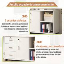 Archivador de 3 cajones, archivador lateral extraíble, soporte para impresora con estantes de almacenamiento abiertos para oficina en casa - Blanco - Ver 7