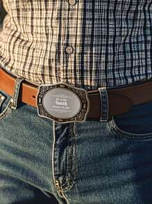 1pc Custom Text Western Belt Buckle, Personalized Men's Text Belt Buckle Monogram Belt Buckle, Custom Text Initial Replacement Cowboy Rodeo Floral Belt Buckle, Personalized Versatile Simple And Fashionable Belt Buckle With Text, Custom Engraved Belt Buckle, Valentine's Day, Birthday's Gift, Anniversaries, Couples Gift, Gift For Her/ Him, Gift For Mom/ Dad, Gift For Best Friend ﻿ - Style-1 - View 4