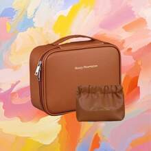 1 Pc/Set Travel Organizer Bag Set, Portable Handheld Makeup Pouch, Detachable Multi-Compartment Toiletry Bag With Hook And Loop Divider, Wet & Dry Separation, Zipper, PU, Large Capacity Cosmetics Storage, Waterproof, Dustproof, Unisex, Ideal For Storing Cosmetics & Travel Essentials, Women Gift Makeup Bag - Multicolor - View 6