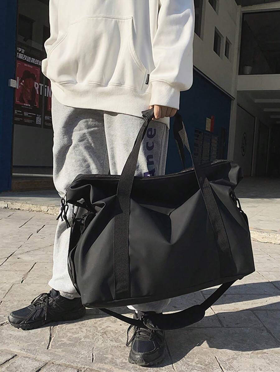 Large Capacity Tote Bag With Dual Handles And Zipper, Nylon Business Briefcase Suitable For Work, Gym, Travel For Men, Fitness Essential Big Bag Camping Shopping Bag Gym Bag Travel Bags Beachweekend Bag Vacation Bags For Travel - Black - View 1