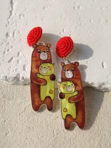 Pink Snail 可爱个性手工种子珠耳钉，卡通卡哇伊熊设计亚克力树脂吊坠耳环，适合女性女孩的时尚珠宝礼物，适合夏季、冬季、海滩派对、节日、复活节 - 大熊和小熊 - 查看 5