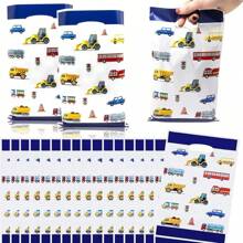 20/50 Sacola de presente para carro, caminhão, trem, caminhão, padrão de transporte, azul e branco, sacola plástica com alça, aniversário, casamento, festa, festival, dia das mães, dia da independência, ação de graças, embalagem para presente