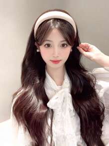 30 Inch Long Body Wave Headband Hair Piece Natural Looking Black Brown For Women Natural Wigs