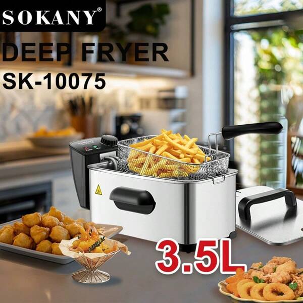 SOKANY 3,5-Liter-Elektrische Fritteuse für den Haushalt, zum Frittieren von Pommes frites, Hähnchenflügeln und verschiedenen anderen Speisen, praktisch und schnell
