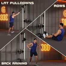 Wall Mount Cable Machine, LAT Pulldown Machines With 19 Positions Dual Pulley System, Cable Crossover Machine With Adjustable Footplate, Weight Workout Equipment Home Gym Station