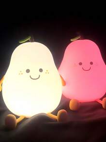 Luz lámpara de silicona con diseño de fruta de pera de dibujos animados, con 7 colores de luz diferentes para cambiar libremente, se puede usar como decoración de dormitorio, regalo lindo, regalo de fiesta, etc.