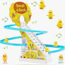 儿童自动爬楼梯鸭子玩具，带灯光，音乐，电子轨道，黄色鸭子滑梯，男孩女孩生日/感恩节/派对礼物（手工测量可能有些偏差） - 彩色 - 查看 11