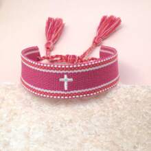1pc Embroidered Cross Creative Woven Bracelet - Hot Pink - View 4