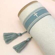 1pc Embroidered Cross Design Handwoven Bracelet - Baby Blue - View 2