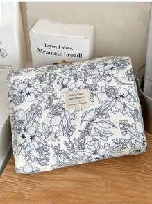 3pcs/1pc Ditsy Floral Quilted Canvas Cosmetic Bag, Large Capacity Portable Toiletry Bag, Travel Makeup Organizer Pouch