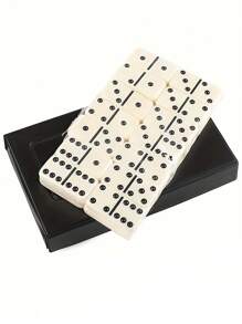 1pc/2pcs Mini Domino Tiles, Portable - Classic Checkerboard Game, - Standard Domino Tile Set 28 Pieces Black Box, Black/Cream Medium Domino Tiles - 1 Set Of 28 Ivory Tiles - Classic Family Game Hardboard Box