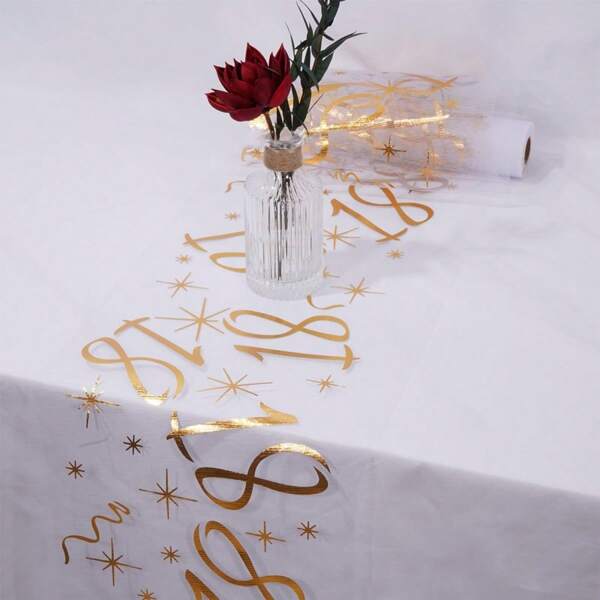 1pc 18/20/30/40/50/60 Years Old Birthday Tablecloth, 275*28cm Golden Foil Table Runner, Printed Mesh Tablecloth, 18th Birthday Party Dining Table Decor, 40th/50th/60th Retirement Party Supplies, Birthday Party Table Runner