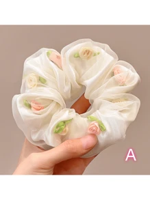 1 件/4 件女士网状玫瑰花发圈，高弹力发带不易起皱，波西米亚风格发饰家居浴室装饰夏季