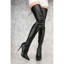 Nine West Liliana Gisele-50 BLACK Leather Stretchy Thigh High Pointy Stiletto Heel Boot (11)
