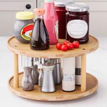 1Pc 2 Tier Slouchy Susan Organizer, Bamboo Rotating Spice Rack, Spice Holder For Inside Cabinet, Pantry, Kitchen, Countertop