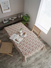 Bubaba 1 Piece Vintage Rose Floral Rectangular Tablecloth, Bohemian Rustic Farmhouse Style Linen Flower Print Home Decor, Suitable For Dining Room, Kitchen, Bedroom, Living Room, Events, Parties, Weddings, Festivals, All Seasons, Round Tablecloth - Multicolor - View 7