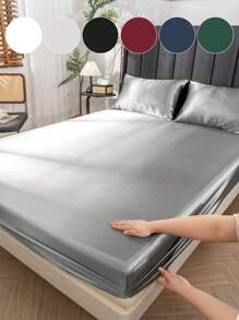 2/3件套奢华缎面床上用品套装，包含床笠、床罩、纯色床垫保护套，柔软舒适，加厚床垫保护套，1个床垫罩+1/2个枕套，适用于单人床、双人床、大号床、特大号床，超柔软透气，丝滑柔顺，抗皱，床笠可机洗 - 銀色 - 查看 9