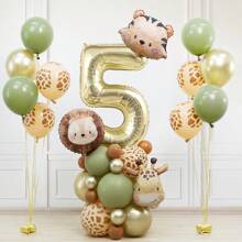 Set di 38 palloncini foil a forma di animali e numeri - palloncini foil a forma di leone, giraffa, tigre, avocado e marrone per decorazioni di feste di compleanno a tema, baby shower, rivelazione del sesso, feste estive e decorazioni primaverili