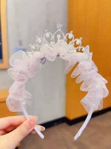 4件/3件/2件/1件組 青少女薄紗蝴蝶結皇冠髮箍套組，生日皇冠、拍照道具、髮夾表演配件，公主防滑刺繡珍珠蕾絲髮箍，適合青少年的理想禮物 - 彩色 - 查看 18