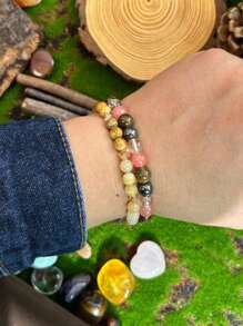 Pulseira de Citrino e Pedra Natural 1Pc/6mm que Promove Abundância e Sucesso, Adequada para Homens e Mulheres