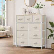 9 Drawer Fabric Dresser, Furniture Storage Tower Cabinet, Organizer For Bedroom, Hallway, Closet, Sturdy Steel Frame, Wooden Top, Easy-To-Pull Fabric Bins(Black Grey) - 9 Drawers Retro Brown - View 2