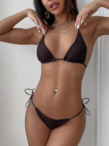 New European-Style Women Bikini Set, For Summer Beach Vacation - Brown - View 1