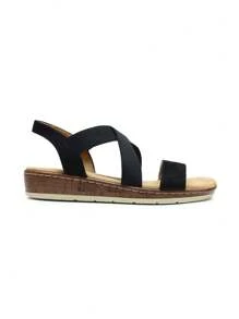 Women Low Wedge Heels Sandals Cross Strappy Slip On Flat Sandals Summer Comfortable Dressy Casual Vacation Walking Shoes  Black-Suede - 黑色 - 查看 5
