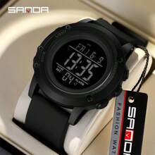 SANDA. Montre homme d'alarme SANDA, montre de mode électronique, montre de sport outdoor, montre de luxe multifonctionnelle étanche 5 bars, montre numérique LED