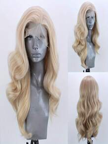 Długie falowane blond włosy syntetyczne peruki z przodu z koronką dla kobiet naturalna linia włosów włosy odporne na ciepło bez części klejącej peruki z przodu z koronką codzienne peruki z koronką na imprezę 24 cale