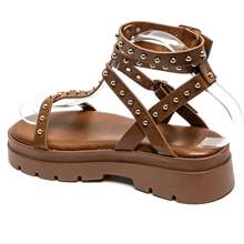 Studded Gladiator Style Thick Sole Adjustable Strap Sandals - Camel - View 3