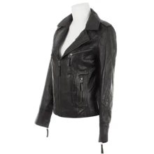 Women Real Leather Biker Jacket N8UL - Black - View 3