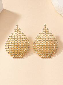 1 Pair Fashion Elegant Full Crystal Hollow Water Drop Earrings, Suitable For Daily Wear - Diamond Teardrop Earrings - View 6