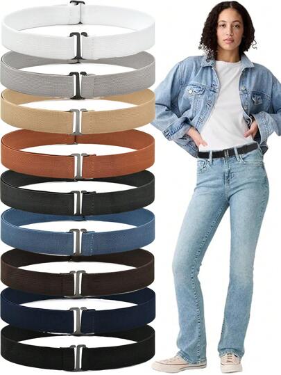 1/2pcs Women No Show Stretch Belt Invisible Elastic Web Strap Belt With Flat Buckle For Jeans Pants Dresses Summer, School Fall, Autumn, Halloween