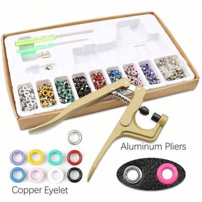 worthofirst Kit de perforador con alicates prensa manual con juegos de 100-400 ojetes de latón de 3mm/5mm/6mm/8mm/10mm, aplicable para papel, tela, perforación ligera