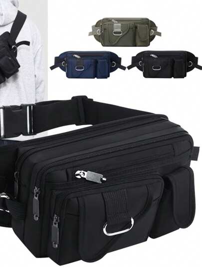 大容量男士腰包，多功能酷炫腰包，适合骑行、户外运动、手机袋、多口袋胸包。适合青少年休闲户外运动或度假旅行，或毕业/生日礼物街头服饰