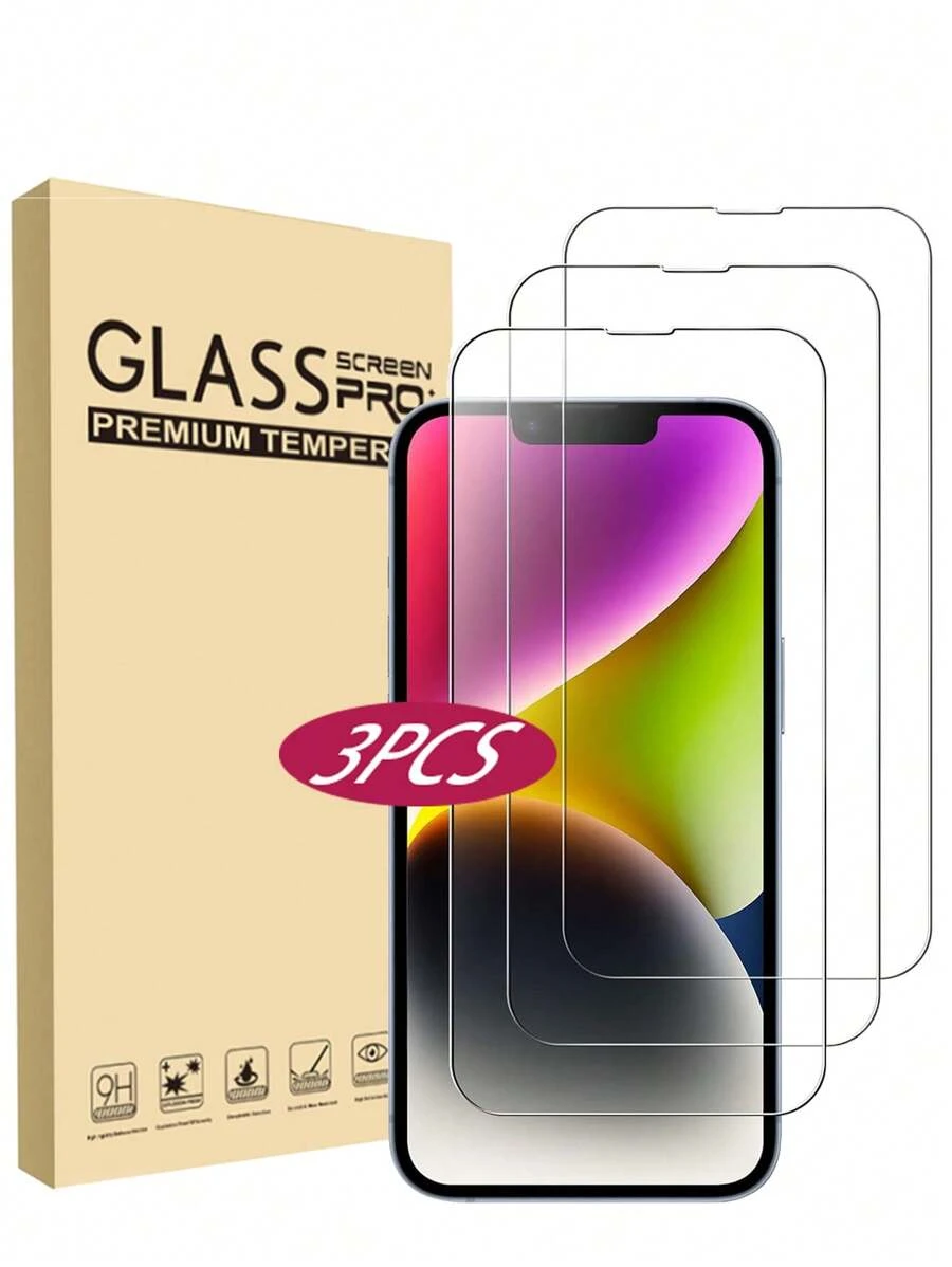 全覆盖屏幕保护膜，兼容 9H 系列，兼容 17/17 Pro/17 Pro Max/17 Air/16 Pro Max/16/16 Pro/16 Plus/15/14/13/12/11，钢化玻璃膜保护壳，高清透明，3 片装 - 無色 - 查看 1