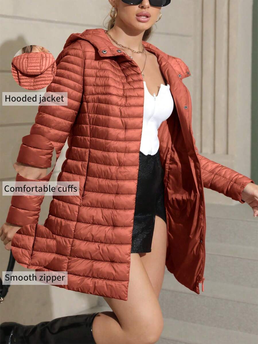 Women's Puffer Jacket Quilted Lightweight Padding Hood Packable Bubble Coat - Orange - View 1