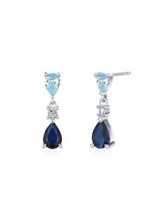 1pair Retro 925 Sterling Silver Blue Series Teardrop Shaped Zirconia Earrings For Women Wedding Engagement Jewelry Gift - Silver - View 2