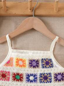 Set de 2 piezas de top de tirantes y shorts a rayas con volantes y coloridos, adecuado para exteriores, uso diario, casual y vacaciones en verano para niña joven