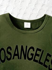 2pcs/Set Young Girl Fashion Summer Outfit, Toddler/Young Kid Letter Print Round Neck Sleeveless Top + Elastic Waist Pleated Skirt Set, Military Green Casual Streetwear Lightweight Breathable Summer Uniform For Elementary School Students