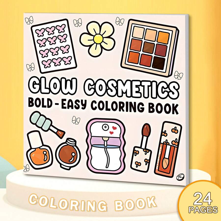 (Original, Papel grueso mejorado, páginas interiores de 120g, Versión 2025, 7.9*7.9 pulgadas, 24 páginas, Impresión de un solo lado) 1 pieza Libro para colorear para adultos con tema de cosméticos, para aliviar el estrés, con hermosos patrones y líneas claras, adecuado para el Día de San Valentín, cumpleaños, Pascua y otras fiestas, una excelente manera de relajarse