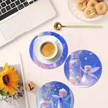 4pcs Round Coasters, Colorful Printed Heat Insulation Coasters With Magical Pattern, Non-Slip Table Mats, Kitchen Supplies, Car Coasters, Room Decor - Multicolor - View 13
