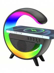 Caricatore senza fili 3 in 1, con luce ambiente e altoparlante Bluetooth - Altoparlante Bluetooth multifunzionale con vari LED RGB per illuminazione d'atmosfera, supporta slot per schede, chiavetta USB, radio e altro