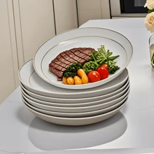 8-Inch Handpainted Gold-Lined, New Design, Gold-Rimmed Ceramic Round Plate, Nordic Style, Minimalist Steak Plate, Fruit Plate, Dessert Plate, Appetizer Plate, Serving Dish, Kitchen Dining Utensil