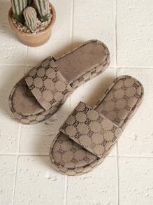 Women's Plus Size Khaki Thick Sole Platform Sandals, Ladies Wide Fit Summer Fashion Casual Slip-On Beach Shoes