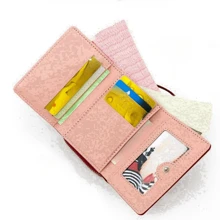1pc New Cute Cartoon Print Compact Folding Women Small Wallet, Fresh PU Trifold Coin Purse, Fashion Ladies Accessory