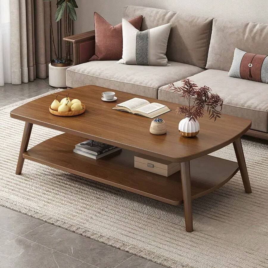 31.5"X15.7" (80x40cm) Coffee Table With 2-Tier Storage, Solid Wooden Legs, Sturdy And Durable, Suitable For Most Sofa Heights - Multicolor - View 1