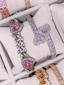 1pc Women Heart-Shaped Bracelet, Fashion Hiphop Jewelry Accessory For Daily Wear
